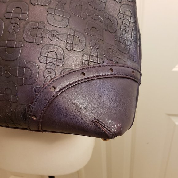 GUCCI leather tote Authentic Horesbit Embossed purple handbag Spacious Vintage - Picture 8 of 8